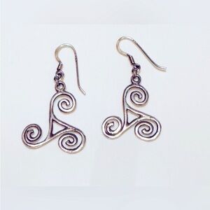 Sterling Silver Triskelion Earrings, Celtic Spiral Earrings